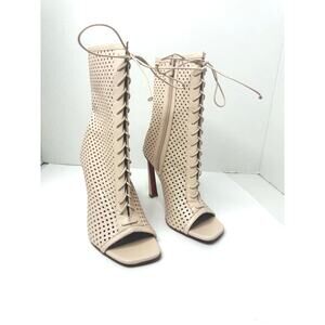 Christian Louboutin Open Toe Condora Bootie Leche Nappa Leather Laser-Cut 36.5